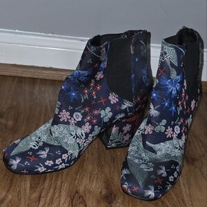 Indigo Green and Blue Ankle Boots with Block Heel